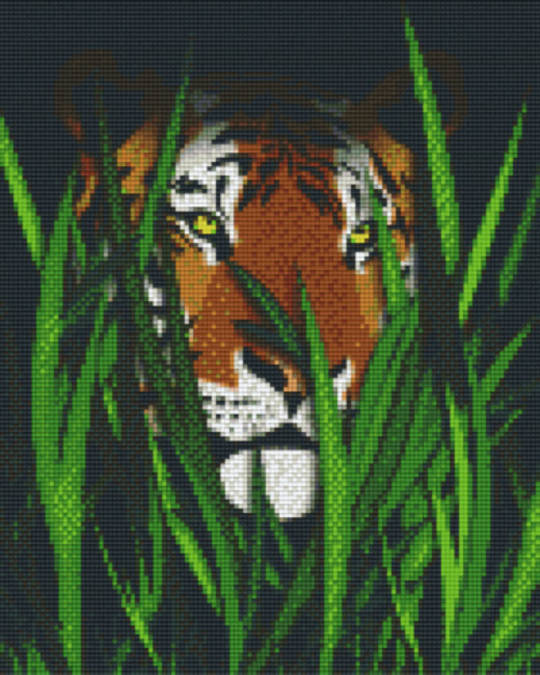 Tiger Hiding In Grass Nine [9] Baseplate PixelHobby Mini-mosaic Art Kit